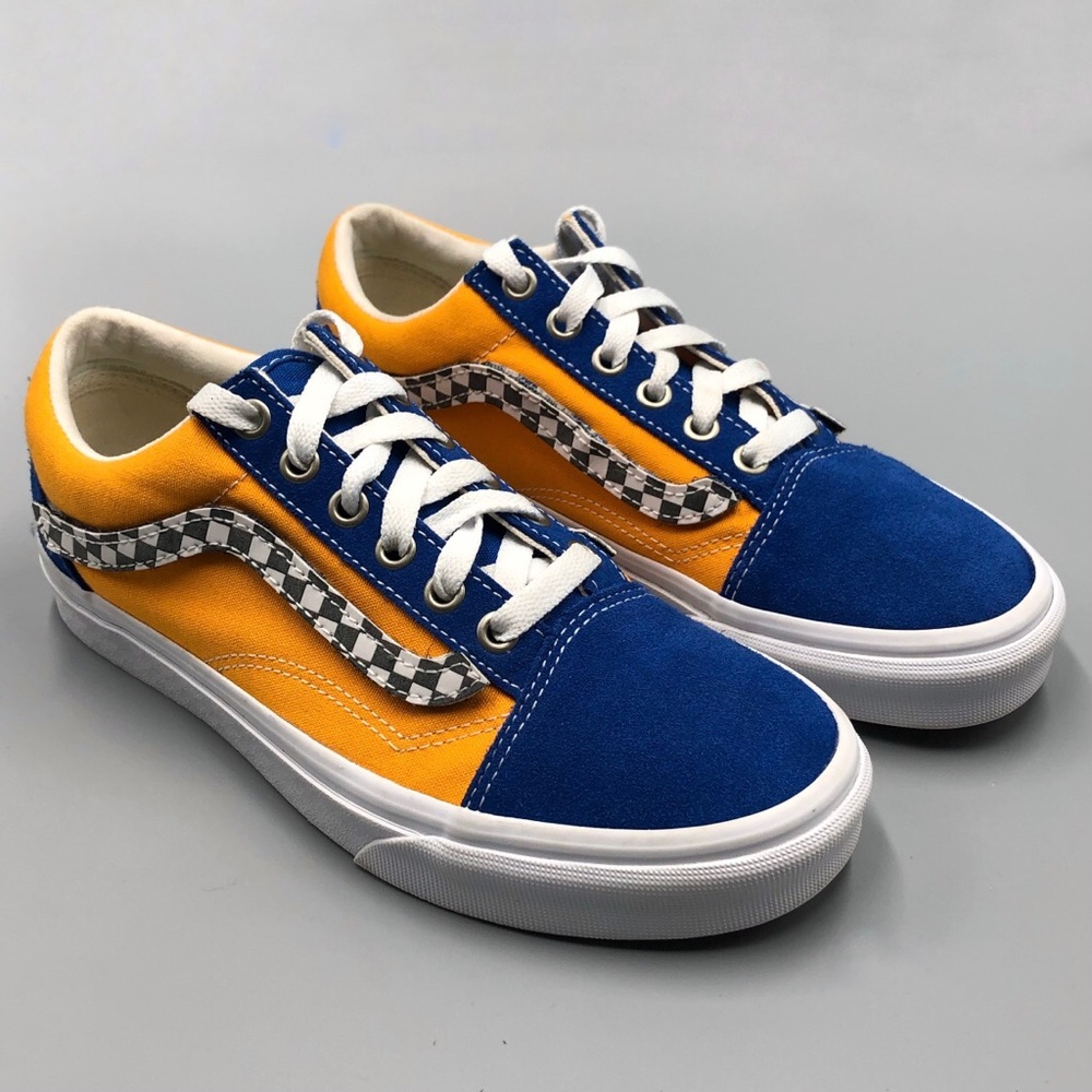 Vans Old Skool Low Velcro Mens Size 5.5 Women’s Size 7 Checkerboard Blue…